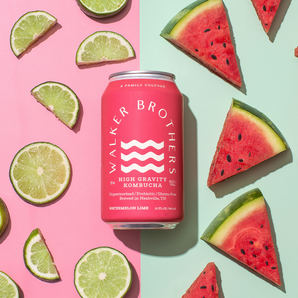 Walker Brothers High Gravity Watermelon Lime can with limes and watermelon surrounding